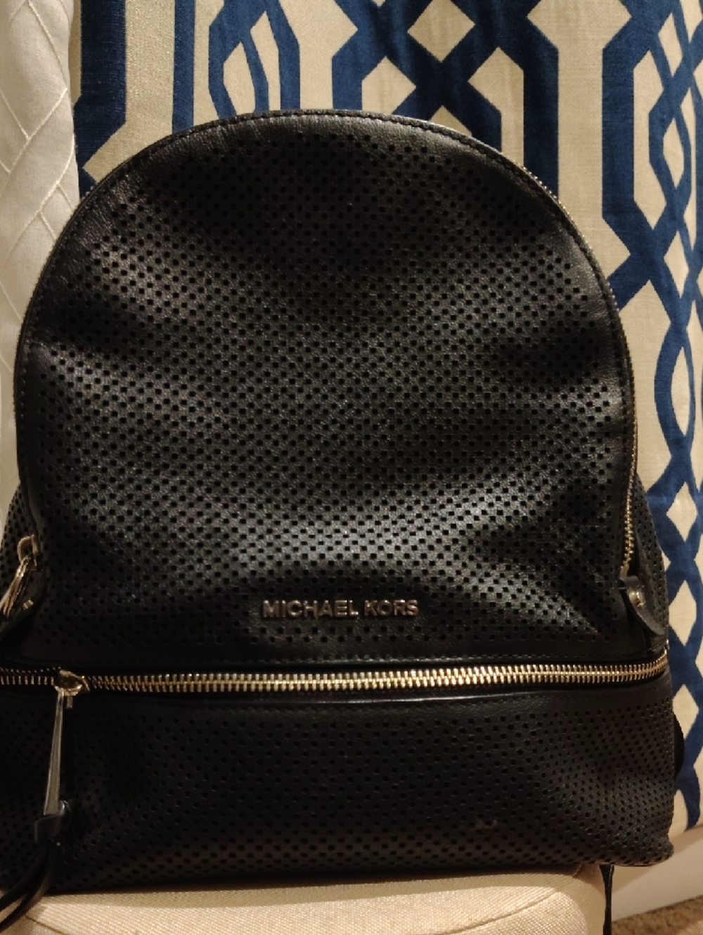 Michael Kors Black Leather Backpack with Gold Hardware - Picture 2 of 14
